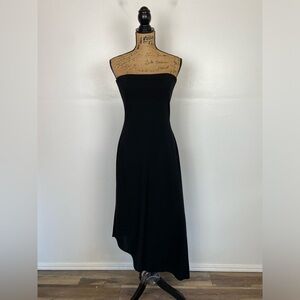 Cache 90s Y2K Strapless Asymmetrical Midi Dress Sz M Black Stretch Cocktail USA